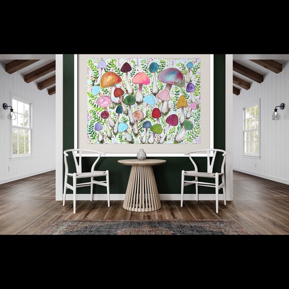Retro Mushroom Garden Giclée Fine Art Print of Original Oil Painting Boho Decor - Picture 8 of 12